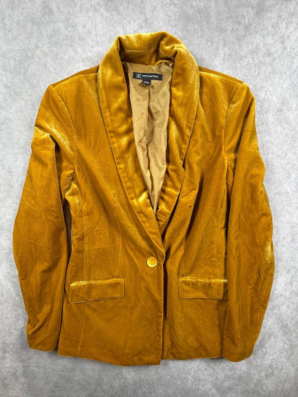 INC International Concepts Womens Gold Velvet Blazer One Button Jacket S